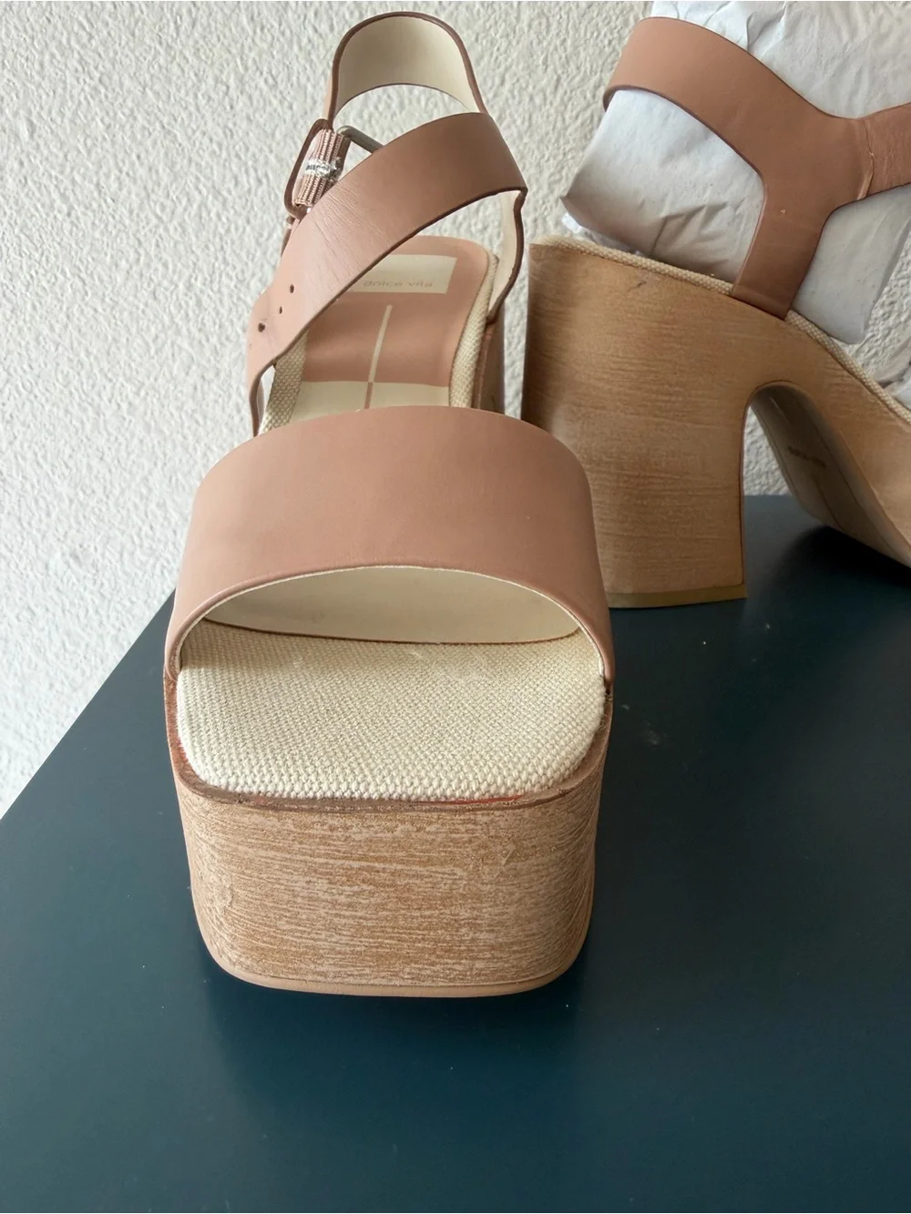 Dolce Vita Cafe Tan Platform Sandals with Chunky Wood Heel- Wallis Shoe